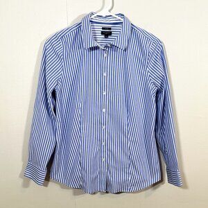 Women's Talbots Blue Striped Non-Iron Long Sleeve Button Down Shirt Size 8P